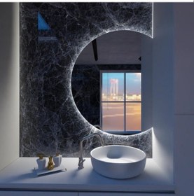 Resim 40x50 Cm Yuvarlak Led Banyo Aynası Dokunmatik, Dim Edilebilir, 6500k Beyaz Işık Beyaz 