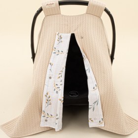 Resim Puset Örtüsü - Çift Taraflı - Sütlü Kahve Örgü - Yapraklar 