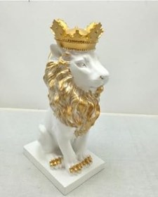 Resim Dekoratif Taçlı Aslan Kral Heykeli, Beyaz, 35x21x12 cm 