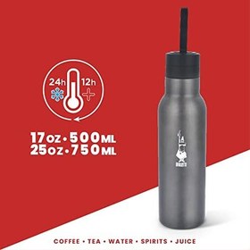 Resim Bialetti - Termal Şişe - 500mL - Koyu Gri Renk - Paslanmaz Çelik - Çift Katmanlı - 12 Saat Sıcak 24 Saat Soğuk Tutar - Hava Geçirmez Vidalı Kapak Özelliği - Özel Silikon Conta Sayesinde Sızdırmaz Şişe 