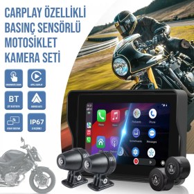 Resim Idragon® MT10 Motosiklet Carplay Android Ios Arka Ön Kamera Lastik Basınç Sensörlü Araç Kamerası 