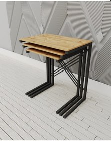 Resim 3 Lü Zigon Sehpa Metal Sehpa Atlantik Çam 1291 