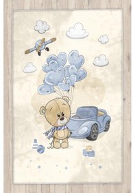 Resim Sevimli Ayıcıklı Uçaklı Bambu Çocuk Odası Halısı Çok Renkli 