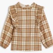 Resim Kız Çocuk Yuvarlak Yaka Gömlek Fırfır Detaylı Uzun Kollu Pamuklu 