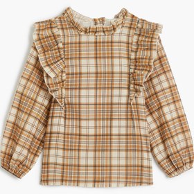 Resim Kız Çocuk Yuvarlak Yaka Gömlek Fırfır Detaylı Uzun Kollu Pamuklu 
