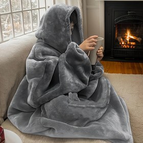 Resim 1 adet Rahat Ters Yönlü Polar Kapüşonlu Battaniye Kanguru Cebi ile, Yumuşak Kadife Giyilebilir Atkı, Örme Polyester, Çağdaş Stil, Makinede Yıkanabilir, Yumuşak Kadife ile, Kanepe, Yatak ve Tatil Hediyeleri için 