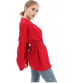 Resim Düşük Omuz Kemerli Atlas Kumaş Blazer Ceket - Kırmızı-kırmızı Kırmızı 