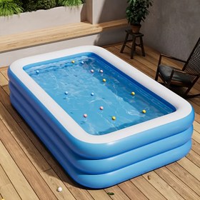 Resim 1 Adet Şişme Havuz - 3 Boyut, Bahçe için Taşınabilir Açık Hava Havuzu, Yaz Havuz Partileri ve Aile Toplantıları İçin, Elektrik Gerekmez, Dayanıklı & Çoklu Bileşenlerle Kolay Kurulum 