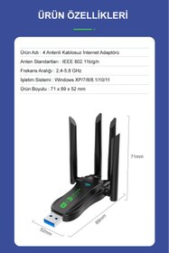 Resim TrkTech 4 Antenli Çift Bant Kablosuz Wireless Adaptörü USB 3.0 AX900+BT5.4 