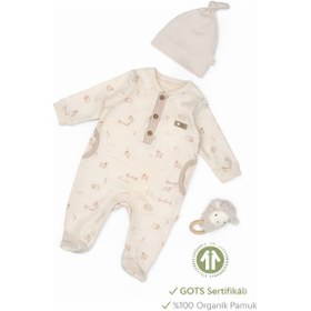 Resim Babycosy Organic Wear Bebek Tulum Şapka %100 Organik Pamuk , Bebek - Yenidoğan- Csy8182 Krem 