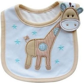 Resim 3 Katmanlı Su Geçirmez Zürafa Desenli Pamuk Bebek Önlüğü Mavi 