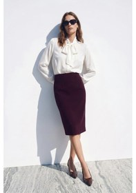 Resim Sateen Düz Kalem Etek - Mürdüm-137388 