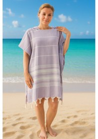 Resim %100 Pamuk Yetişkin Peştemal Panço Bornoz Plaj Havlusu Lila L-xl Lila 