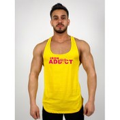 Resim Sarı Erkek Regular Fit -Pink Iron Addict- Baskılı Sporcu Atlet 