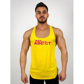 Resim Sarı Erkek Regular Fit -Pink Iron Addict- Baskılı Sporcu Atlet 