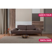 Resim Perla Sofa Nelson Üçlü Kanepe Keten Kahve 