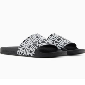 Resim Armani Exchange Erkek Üst Yüzeyi Logo Desenli Rahat Taban Siyah Terlik 