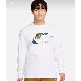 Resim Nike Long Sleeve White Cotton Graphic Print T-Shirt Beyaz Erkek Uzun Kollu T-Shirt FJ1077-100 