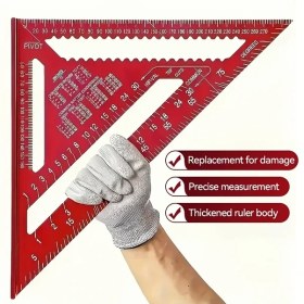 Resim Willowhaven Ldq Hassas Alüminyum Üçgen Cetvel 7in Kırmızı Serit Kenar Paslanmaz Kaymaz 