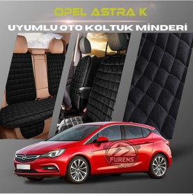 Resim Opel Astra K Siyah Tay Tüyü Cepli & Terletmez Sırtlı Oto Koltuk Minder Seti - Koruma Kılıfı Ön & Arka Set 