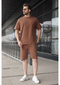 Resim Kahverengi Erkek Şort T-shirt Takım E7347 