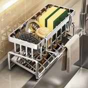 Resim 304 Paslanmaz Çelik Mutfak Lavabo Düzenleyici - Süzgeçli, Çoklu Depolama Alanlı, Sünger, Bez ve Temizlik Araçları için Tasarruflu Tasarım, Modern Mutfak Aksesuarı, 11 Özel Gün İçin İdeal Hediye Seçeneği 