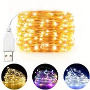 Resim Noel Yatak Odası Düğün Partisi Süslemeleri için 1 Adet USB ile Çalışan Bakır Gümüş Telli LED Işıklı Peri Işıkları 