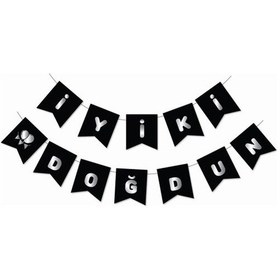 Resim Gümüş Metalik Baskılı Iyiki Doğdun Banner Siyah 