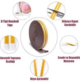 Resim Badem10 Yapışkanlı 20x2=40 Metre (KAHVERENGİ) Kapı Pencere Bandı Fitili Soğuk Izolasyon Kauçuk Bantları 