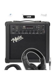 Resim AyrStore MGA 25BK PAK Elektro Gitar Amfisi 25 Watt USB Bluetooth ve Şarjlı (Amfi Mikrofon Stand 