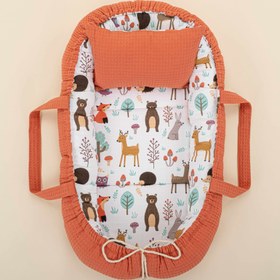 Resim Babynest ve Yastık - Çift Taraflı - Turuncu Petek - Orman 