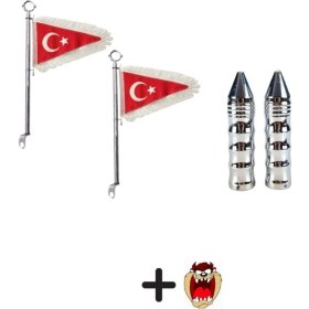 Resim Cg Cup Modifiye Sivri Nikel Elcik+ 2 Adet Beyaz Makam Bayrağı Flama Seti Tzmnya Stcker 