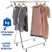 Resim Manken İstanbul Katlanabilir Seyyar Çiftli Tekerlekli Yüksek Kalite Kromaj Kaplı Orta Stand 