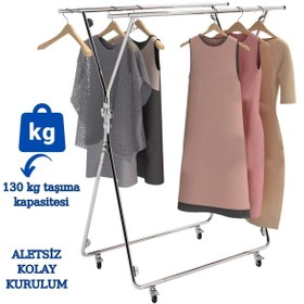 Resim Manken İstanbul Katlanabilir Seyyar Çiftli Tekerlekli Yüksek Kalite Kromaj Kaplı Orta Stand 