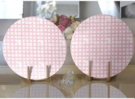 Resim RealHomes 2'li Pembe Zeminde Geometrik Kare Motifli Modern Yuvarlak Supla & Servis Altlığı 