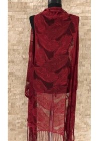 Resim Pareo Dantel Yelek Mayo Bikini Üzeri Yaprak Desenli Püsküllü Plaj Elbisesi - Bordo Karışık 