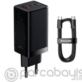 Resim Baseus Gan3 Pro 65W 2 Type-C + USB Hızlı Şarj Başlığı Adaptörü ve Hızlı Şarj Type-C Kablosu Seti 