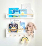 Resim dekomar Montessori 50cm 2 Li Set Raf Askılık Beyaz- Naturel Ahşap 