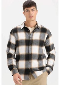 Resim DeFacto Regular Fit Polo Yaka Kareli Flanel Uzun Kollu Gömlek D5835AX24AUBN279 