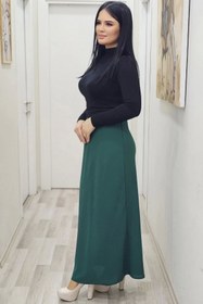 Resim lodmela Beli Lastikli Verev Kesim Büyük Beden Etek 6006-Yeşil 