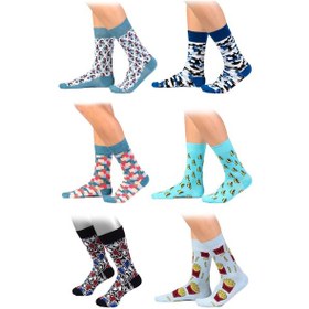 Resim Ozzy Socks 6'Lı Organik Pamuklu Dikişsiz Erkek Çok Renkli Desenli Çorap (448387774) Lacivert 