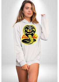 Resim Cobra Kai Karete Çocuk Yılan Logo Dizi Kadın Erkek Beyaz Kapüşonlu Sweatshirt Hoodie Beyaz 