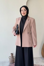 Resim Tesettür Diyarı Kayle Kuşaklı Blazer Tesettür Ceket- Camel Standart (36-42 Beden Uyumlu) 
