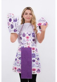 Resim Damla Sıvı Geçirmez Su Geçirmez Mutfak Önlüğü Havlulu Mutfak Önlüğü Eldiven Ve Tutacak Lila Lila 