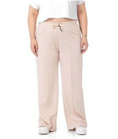 Resim Büyük Beden Beli Lastikli Ve İp Büzgülü Nervür Dikişli Bol Paça Bej Pantolon 001 