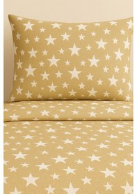 Resim Tek Kişilik Desenli Nevresim + 1 Adet Kapaklı Yastık Kılıfı Koyu Bej 