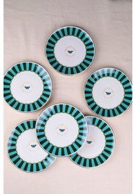 Resim Tabak Evi Porselen Butterfly Collection Altın Yaldızlı Pasta Tabağı Yeşil 20,50cm 6 Lı Çok Renkli 