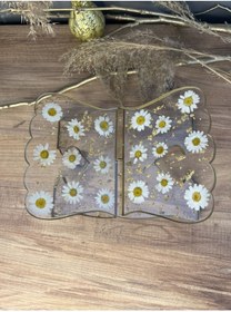 Resim Sultan Tasarım Masa Üstü Özel Tasarım Gerçek Kurutulmuş Papatyalı Altın Varaklı Epoksi Kuranı Kerim Rahlesi 