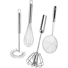 Resim 4'lü Set Otomatik Basmalı Çırpıcı, Yağ Kevgiri, Tel Çırpıcı, Yumurta Çırpıcı Sos Karıştırıcı Mikser 