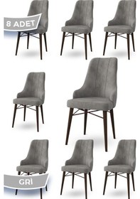 Resim Canisa Neta Serisi, 1.sınıf Babyface Kumaş , Ceviz Gürgen Ayak, 8 Adet Gri Mutfak Sandalye Sandalye Gri Ayaklar Ceviz 
